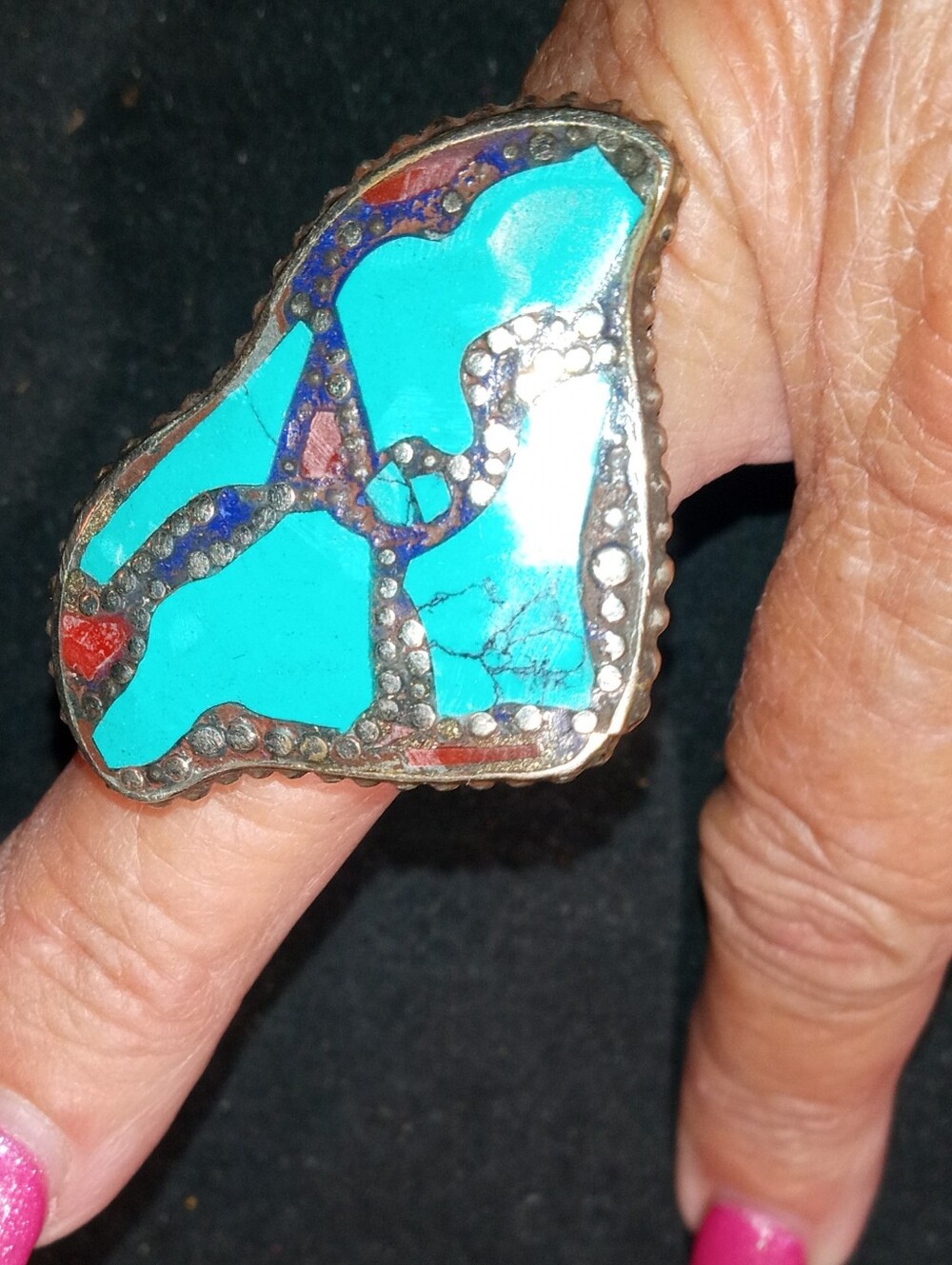 Turquoise Inlay Statement Ring - Blue Turquoise Design